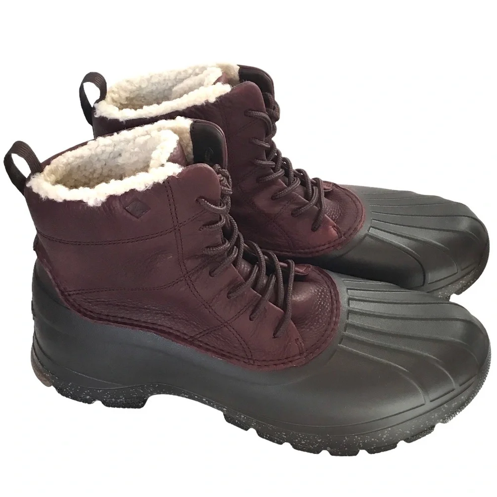 🆕 Sperry Duck Boot Float Lined Leather Waterproof Lace-up Brown/Burgundy Size-12